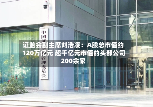 证监会副主席刘浩凌：A股总市值约120万亿元 超千亿元市值的头部公司200余家